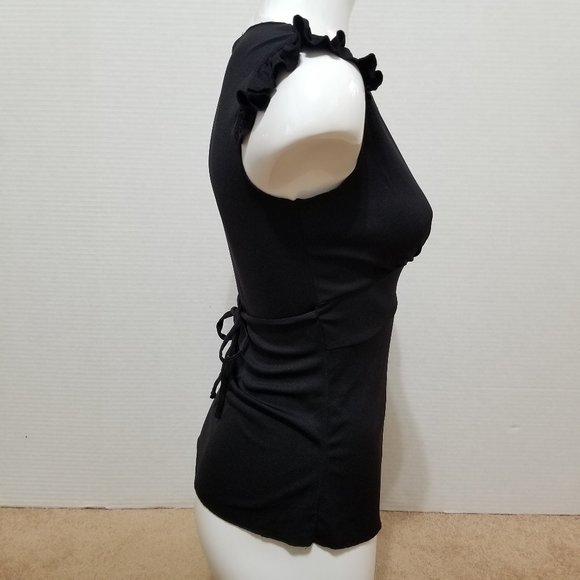 No Boundaries top Medium 7/9 ruffle flutter sleeve v-neck tie back Y2K - Picture 4 of 13
